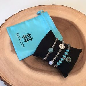 White and Blue Rustic Cuff Rubber & Stainless Set